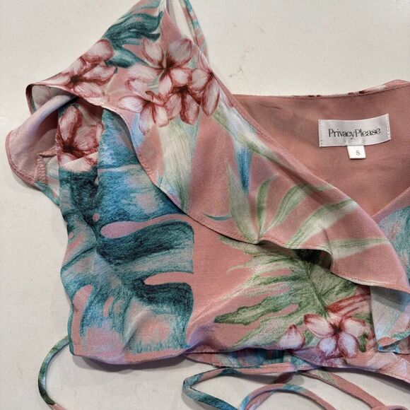 Privacy Please Women’s Size Small Hawaiin Print Wrap Crop Top Ruffle Tropical - Picture 3 of 5